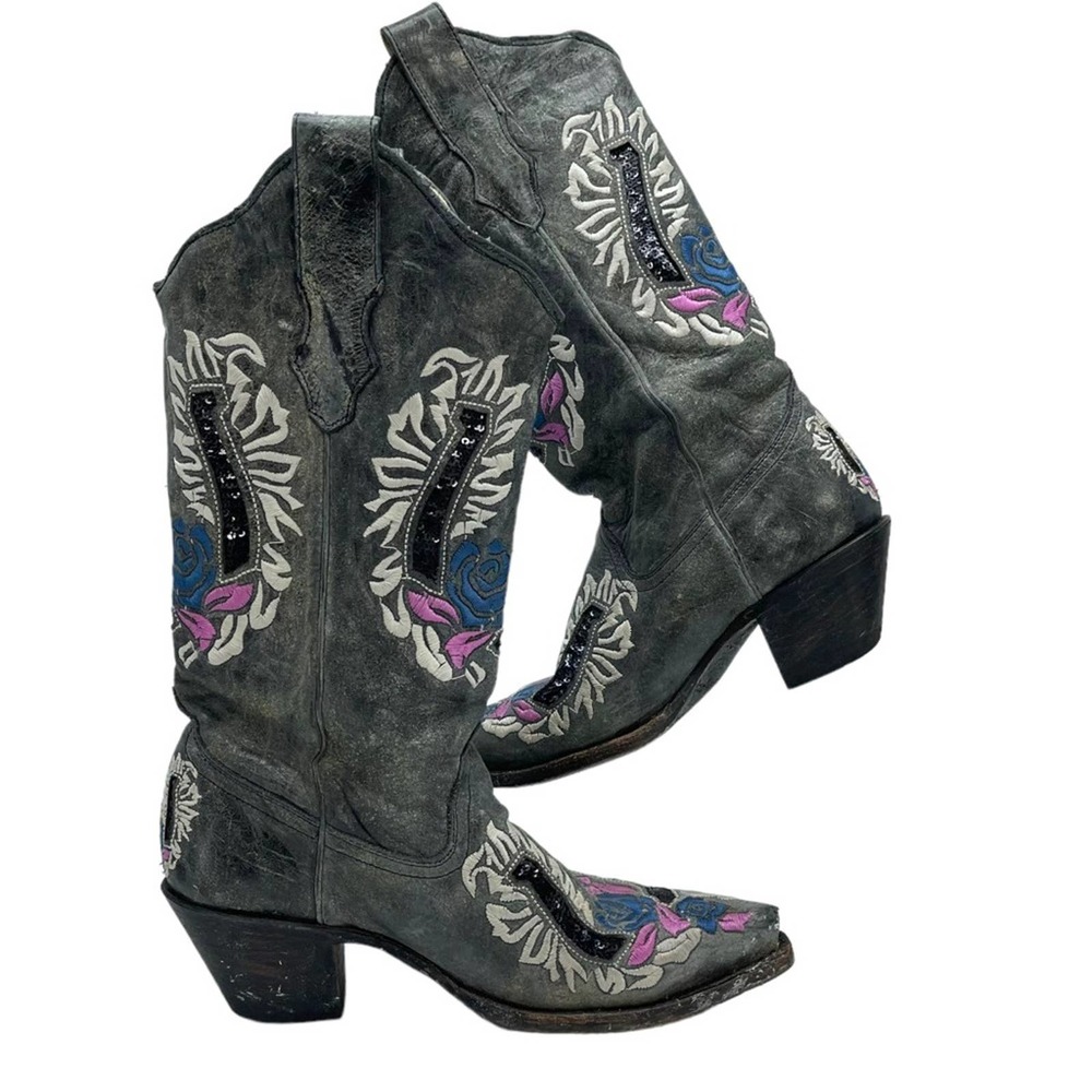 Corral Women HorseShoe Embroidered Leather Cowboy Mid Calf Western Boots 6.5 M